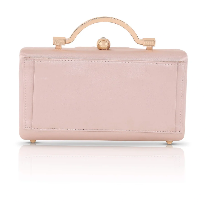 Badgley Mischka Emma Champagne Satin Minaudiere | Gold Hardware Evening Clutch with Outer Pocket