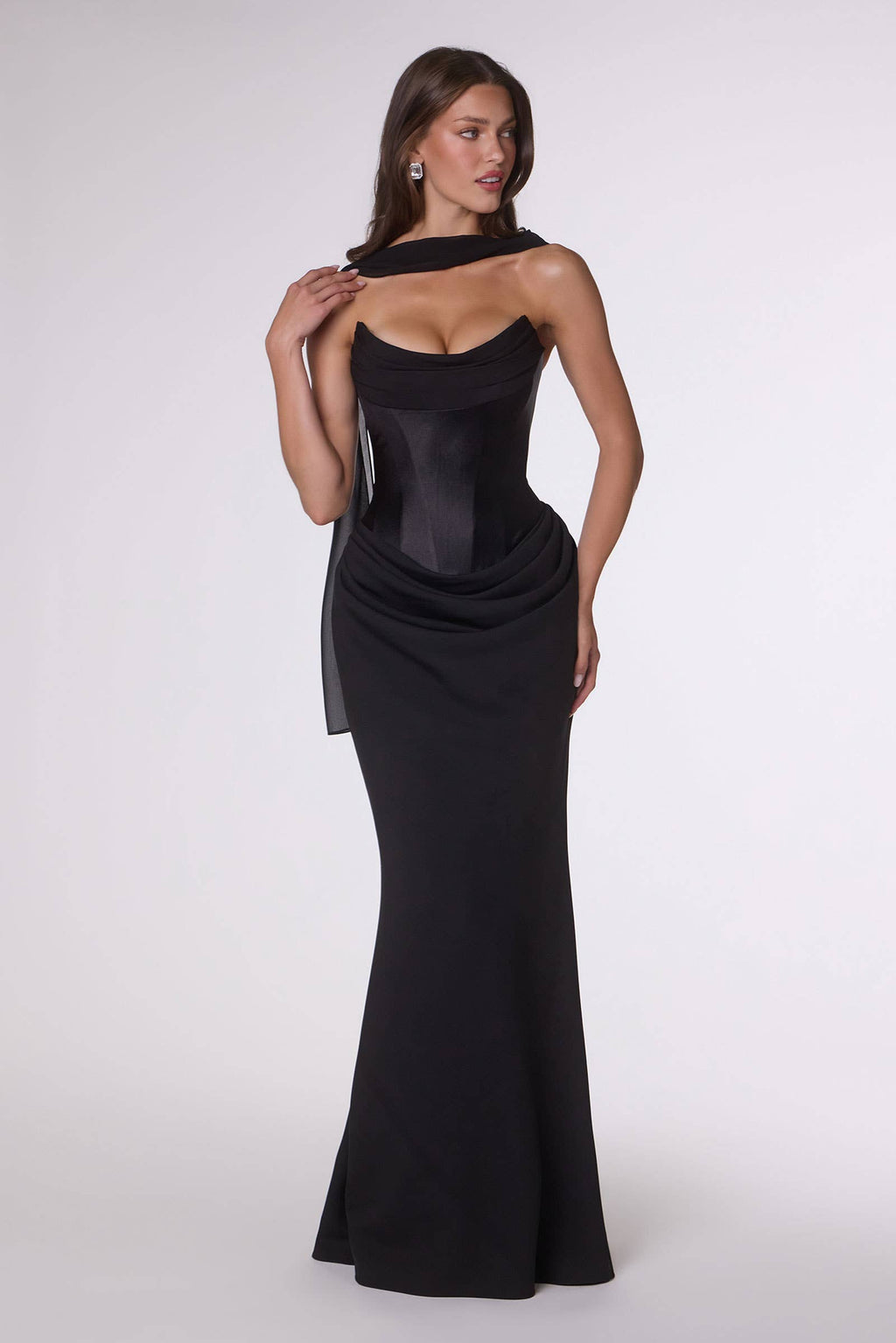 Strapless Structured Satin Dress with Corset Back