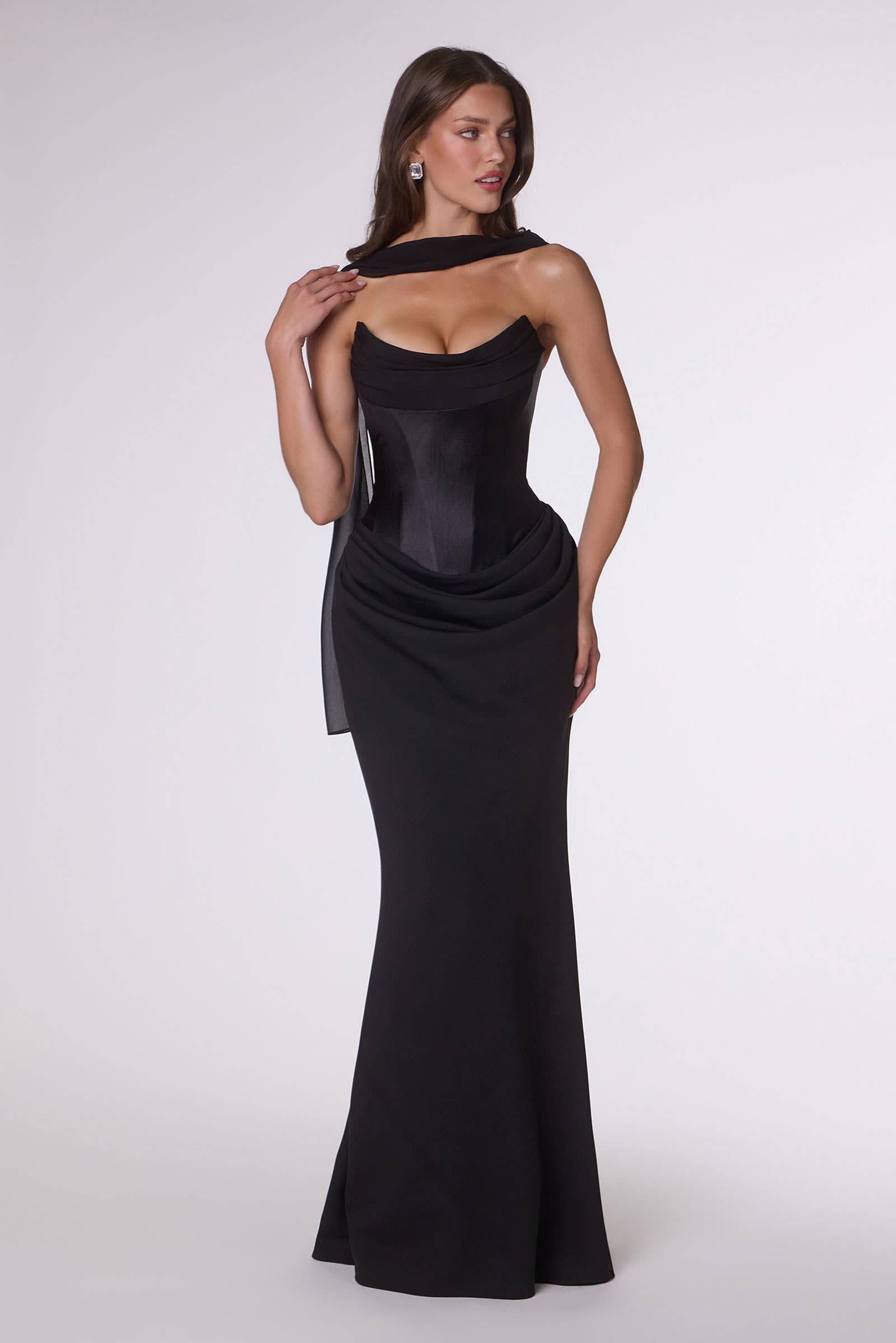 Strapless Structured Satin Dress with Corset Back