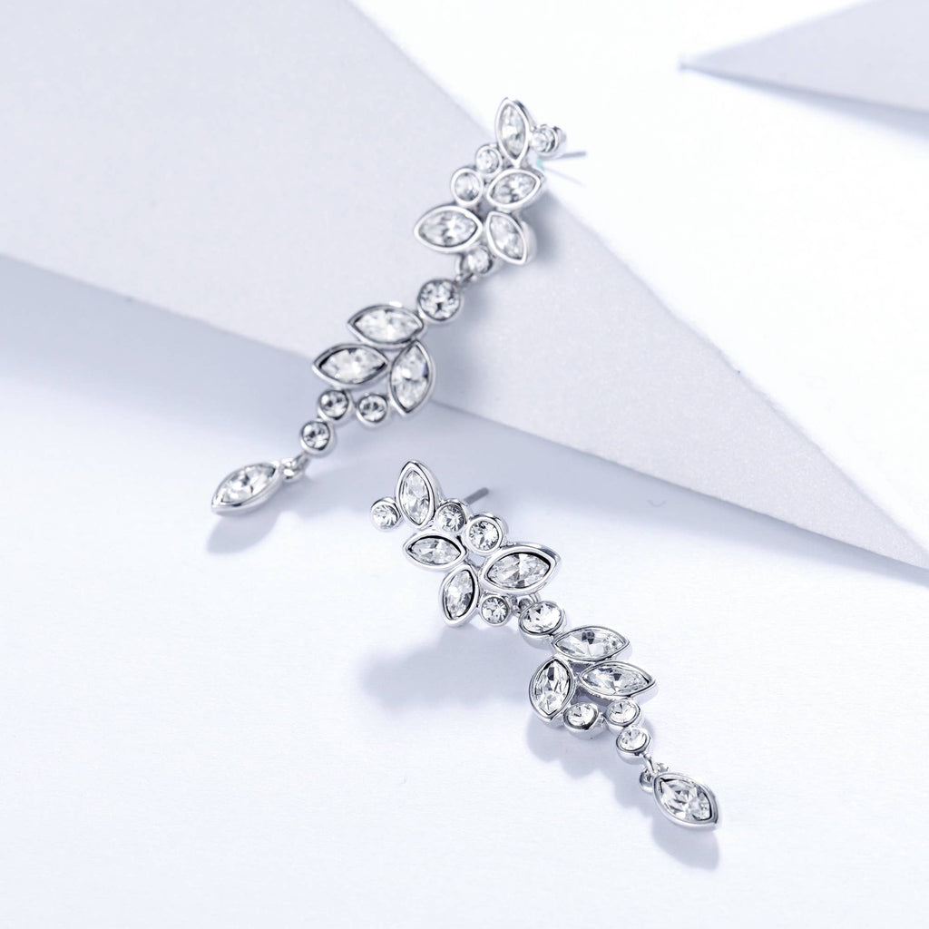 Enchanted Drop Earrings — Swarovski Crystals, White Gold Plating