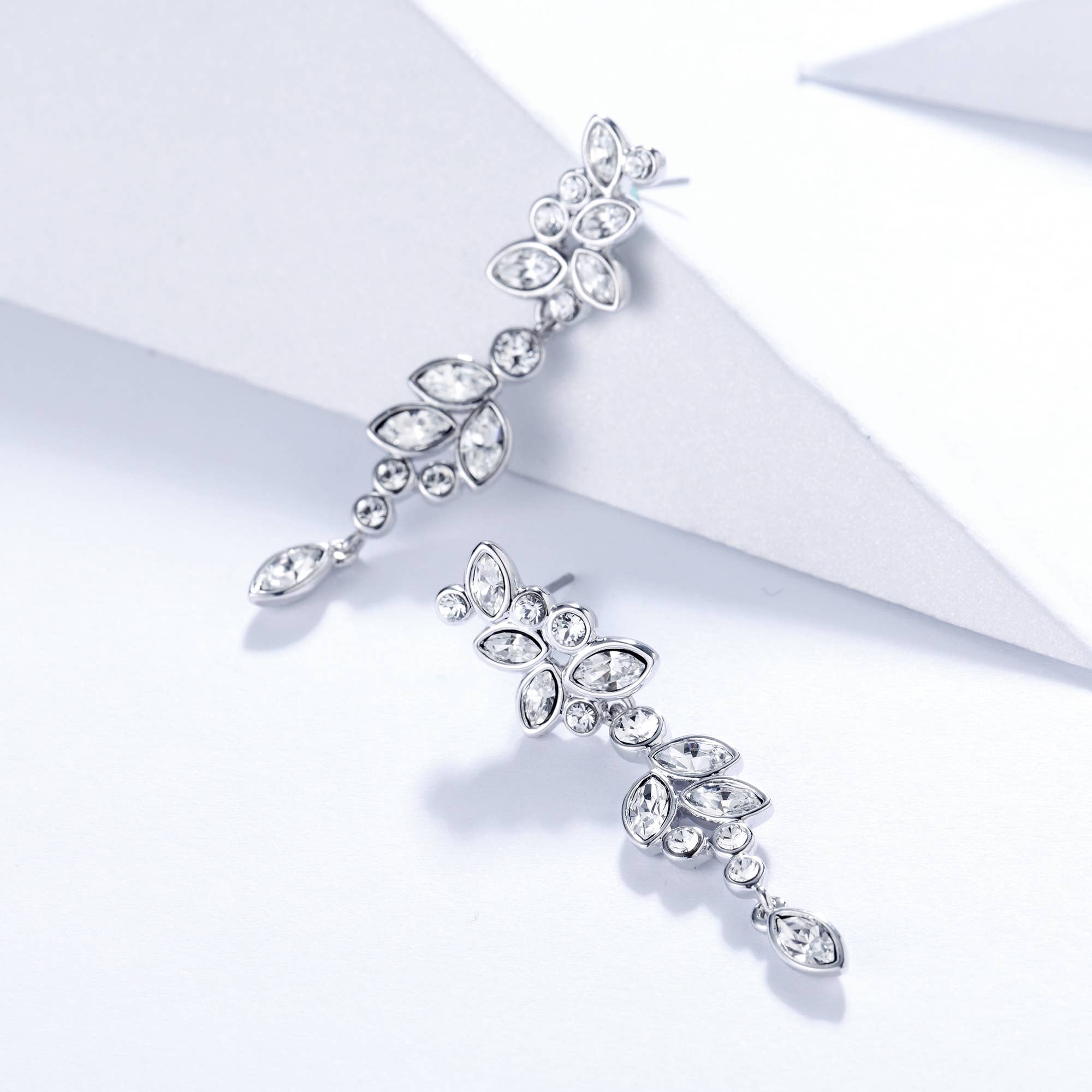 Enchanted Drop Earrings — Swarovski Crystals, White Gold Plating