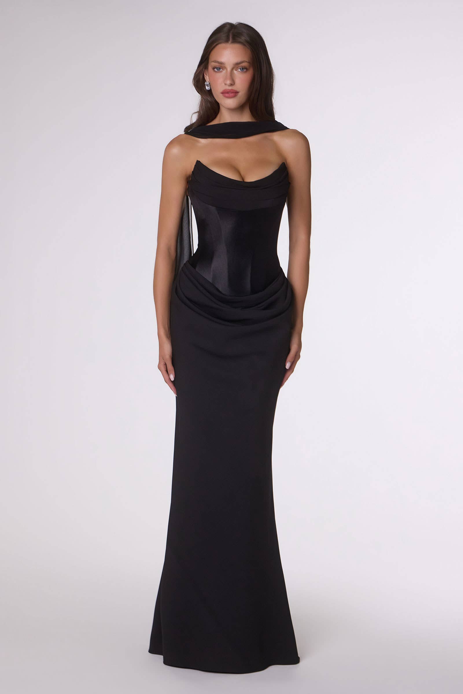 Strapless Structured Satin Dress with Corset Back