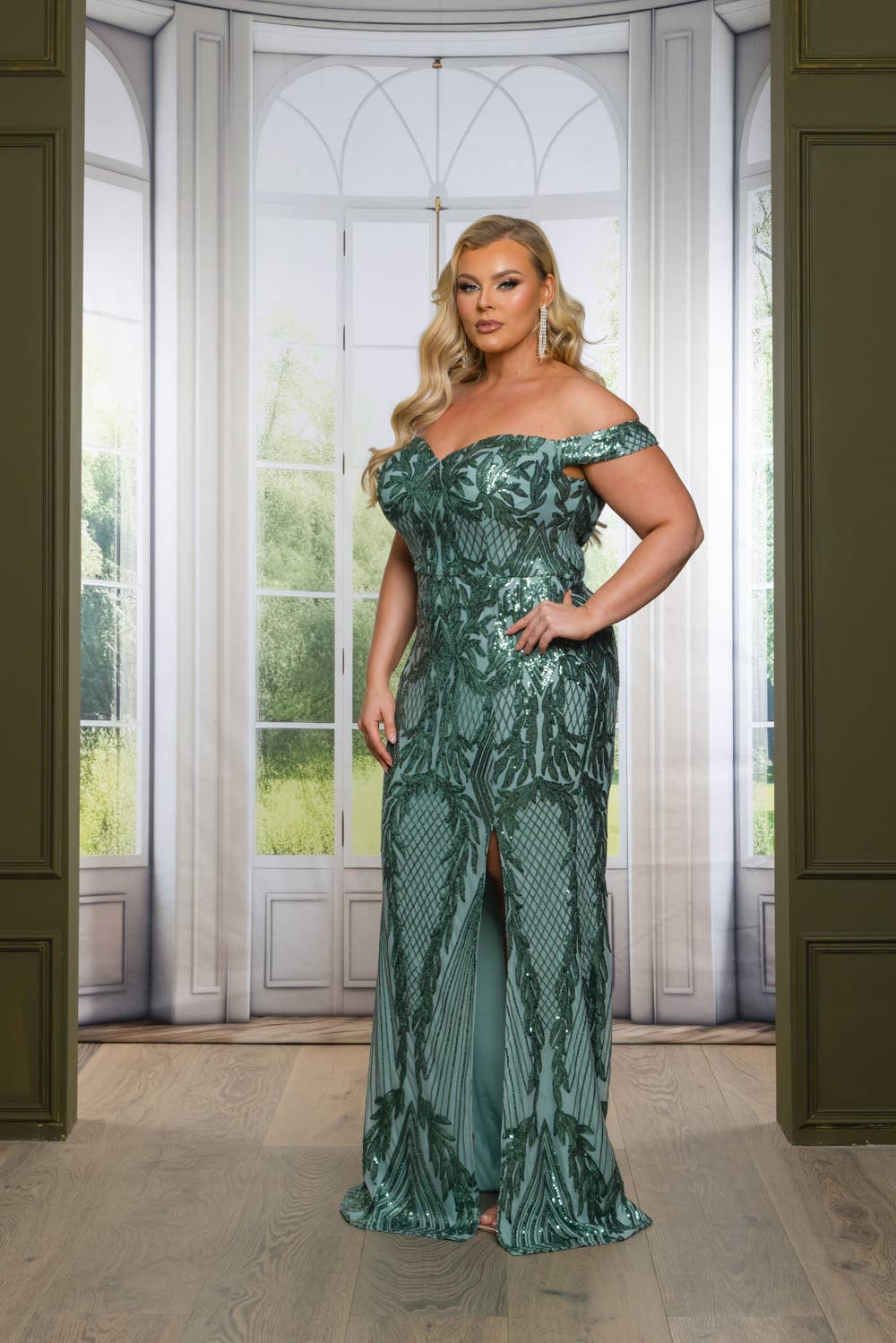Plus Size Sequin Off Shoulder Maxi Dress