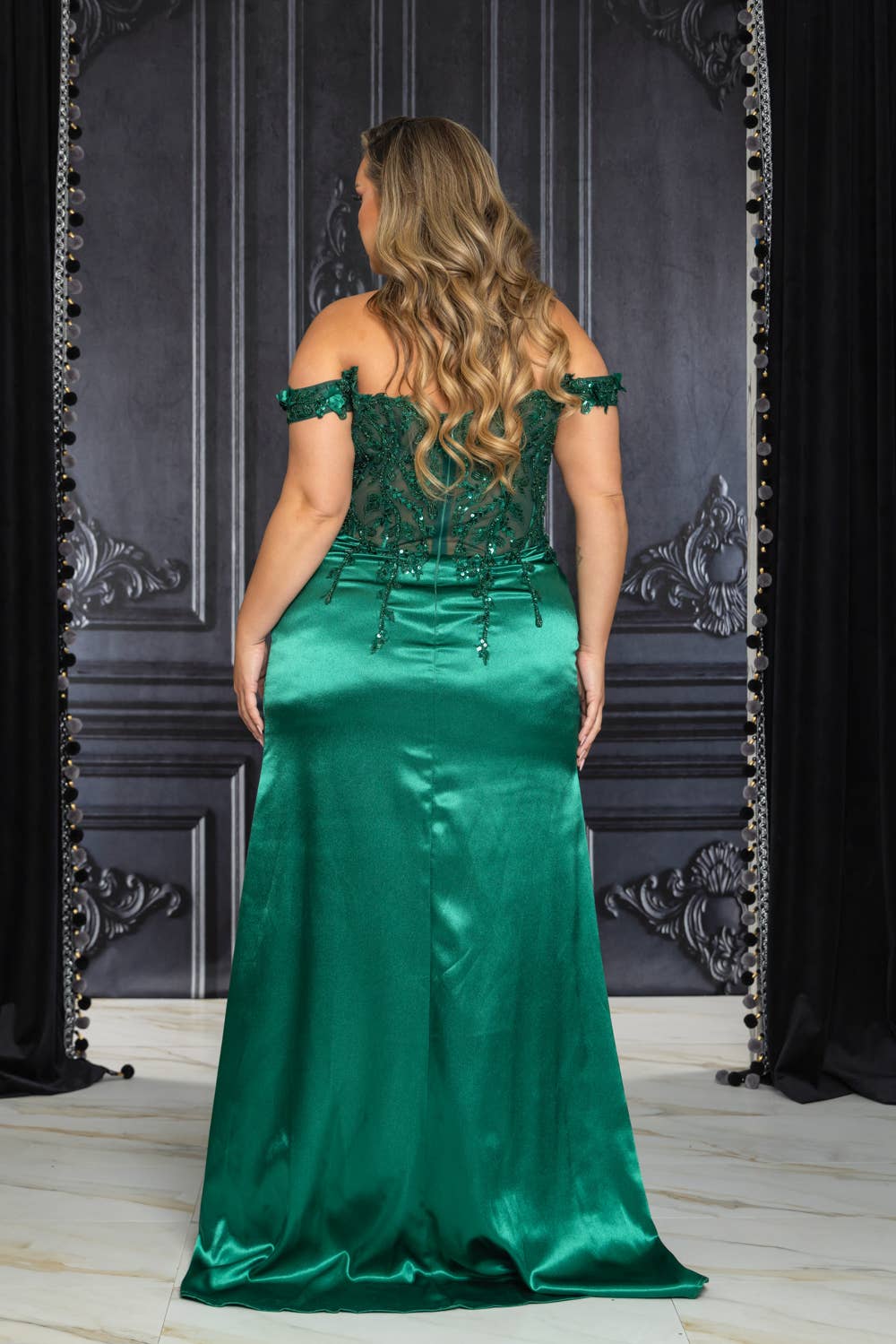 Plus Size Off Shoulder Beaded and Embroidered Maxi Dress