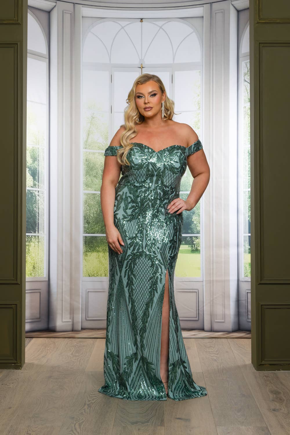 Plus Size Sequin Off Shoulder Maxi Dress