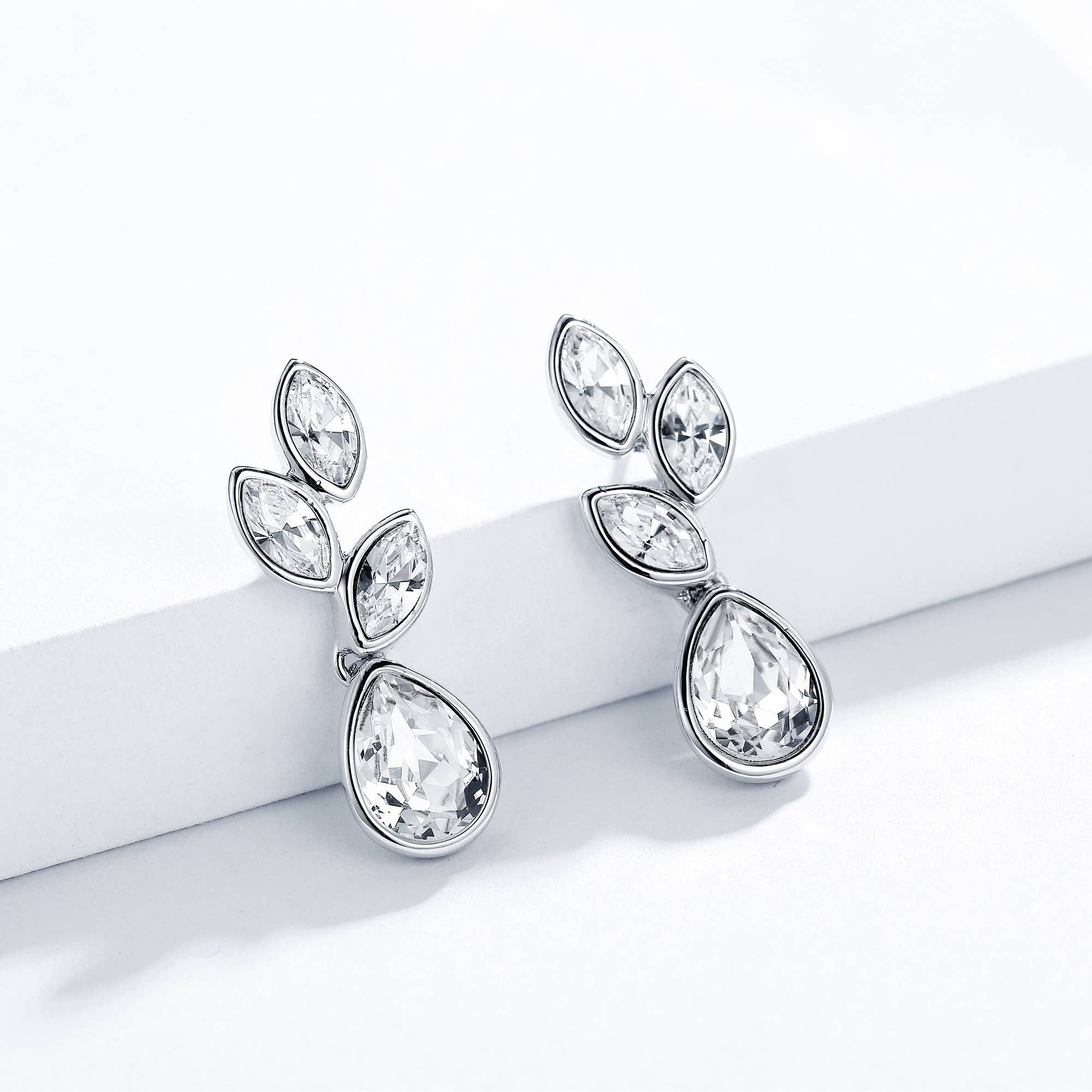 Tranquillity Drop Earrings | Bridal | White Gold Plated